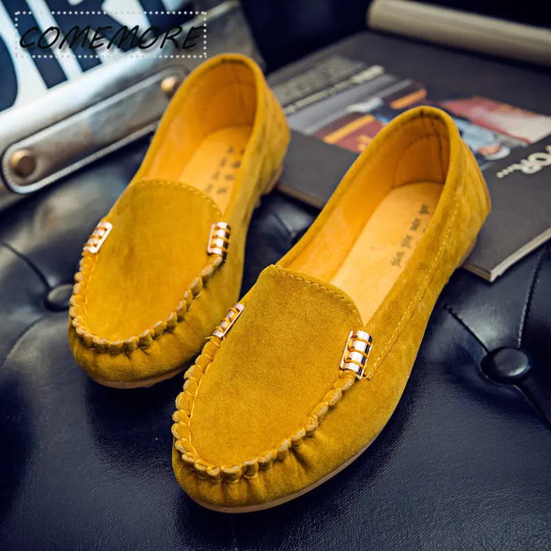 Plus Size 35-43 Women\'s Flats Faux Suede Slip on Flat Shoes Woman Loafers Metal Boat Shoes Soft Female Shoes Black Spring Autumn