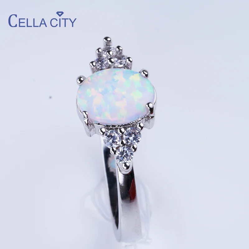

Cellacity Luxury Silver 925 Ring With Oval White Opal Fashion Silver Jewelry For Women Wedding Engagement Party Gift Sizes 6-10