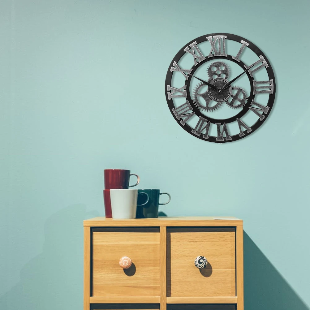 

1pc Industrial Gear Wall Clock Retro Vintage Hanging Decorative Home Bamboo Mechanical Moving Gears Safe Easy Install