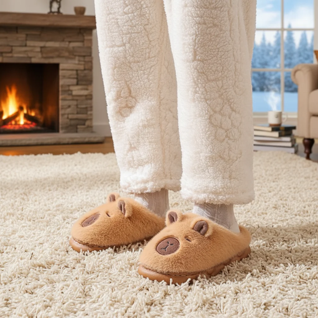 

Kids Slippers Cute Capybara Slippers Soft Warm Cotton Shoes Non Slip Thicken Fluffy Slippers Winter Home Shoes Baby Slippers