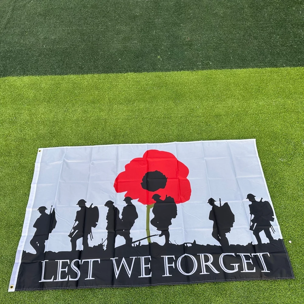 FlagGo Remembrance Day Flag 150x90cm 3x5 FT Red Poppy Lest We Forget Polyester Double Stitched Outdoor Decoration