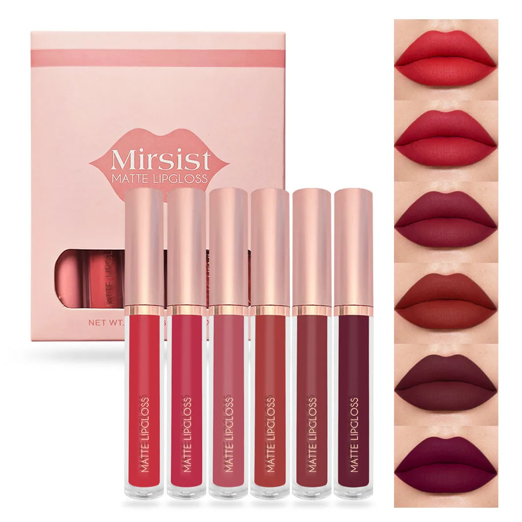 Mattes flüssiges Lippenstift-Set, 6 Farben, wasserdicht, schweißfest, Lippenglasur, langanhaltend, feuchtigkeitsspendender LipGloss, kein Verschmieren, Make-up-Kosmetik