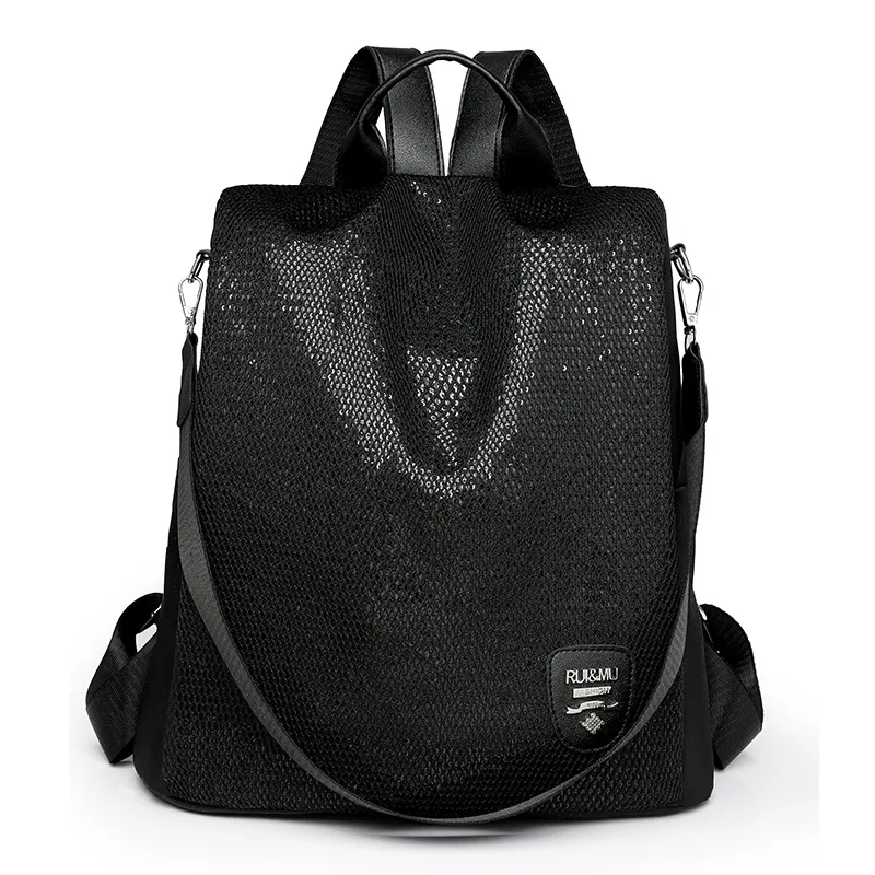 New Women's Multifunction Glitter Backpack Nylon Solid Color School Bag For Girls Fashion Detachable Strap Travel Shoulder Bag