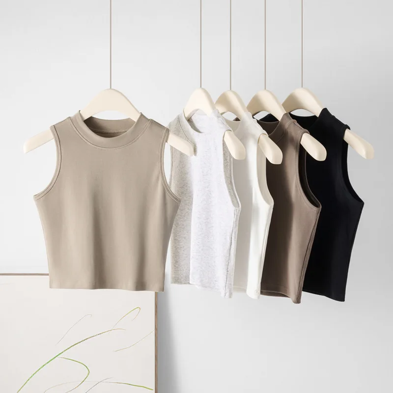 

2025Women's Short Round Neck Vest Spring/Summer New Style Hot Girl Sling Top Slim-Fit Crop Sleeveless Inner T-Shirt