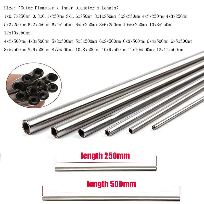 1pcs length 250/500mm 304 Seamless corrosion-resistant Stainlessy Steel Capillary Tube OD 0.3-12mm ID 0.1-11mm Hot sale 30 Sizes