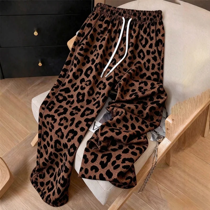 Herren- und Damen-Hosen mit geradem Bein, schnelltrocknend, 3D-Leopardenmuster, locker geschnitten, Streetwear, elastischer Bund, lässige Sport-Langhose – Detail 3