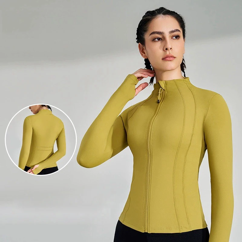 

Толстовка на молнии с длинными рукавами и воротником-стойкой для спортивной одежды, фитнеса и бега, облегающий спортивный топ - женская куртка для йоги