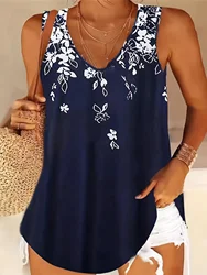 2024 Summer Fashion Womens V Neck Camis Sleeveless Tank Tops Summer Blouse Loose Casual Floral Patterned Shirt Women Outfits