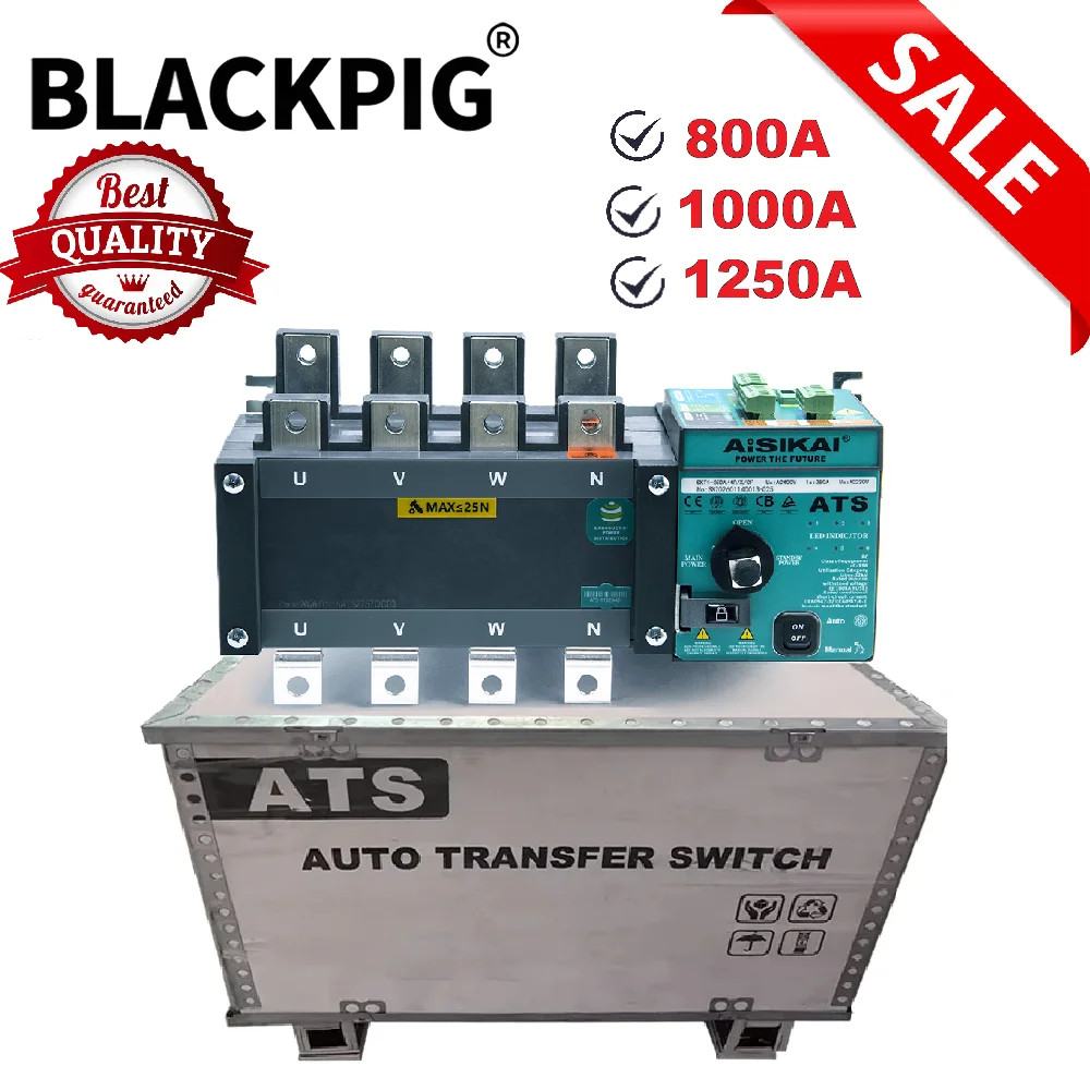 

PC Class Aisikai ATS 800A 1000A 1250A 4P Generator Dual Power Automatic Transfer Switch Changeover Control Switch AC220V CE CCC