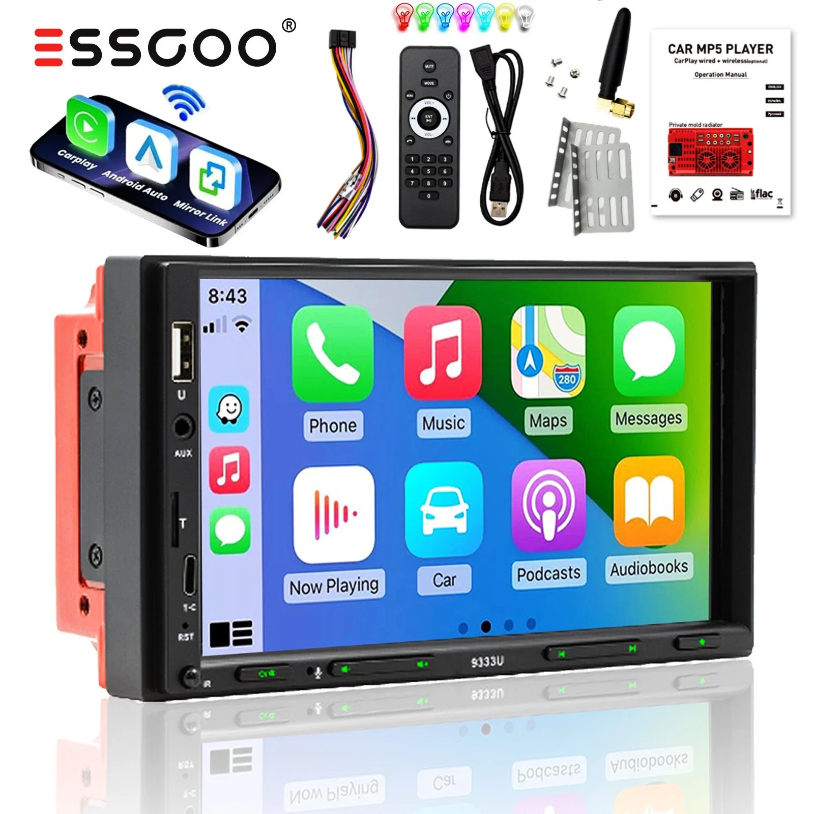 7 بوصة HD اللاسلكية CarPlay أندرويد السيارات شاشة تعمل باللمس مشغل MP5 راديو السيارة العالمي Autoradio مشغل وسائط متعددة 2DIN السيارات الصوت #1