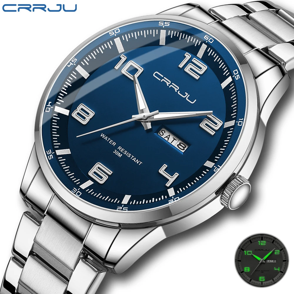 CRRJU NEW Men\'s Watches Casual Business Quartz Stainless Steel Band with Auto Date Luminous Hands Relogio Masculino