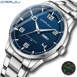 CRRJU NEW Men's Watches Casual Business Quartz Stainless Steel Band with Auto Date Luminous Hands Relogio Masculino