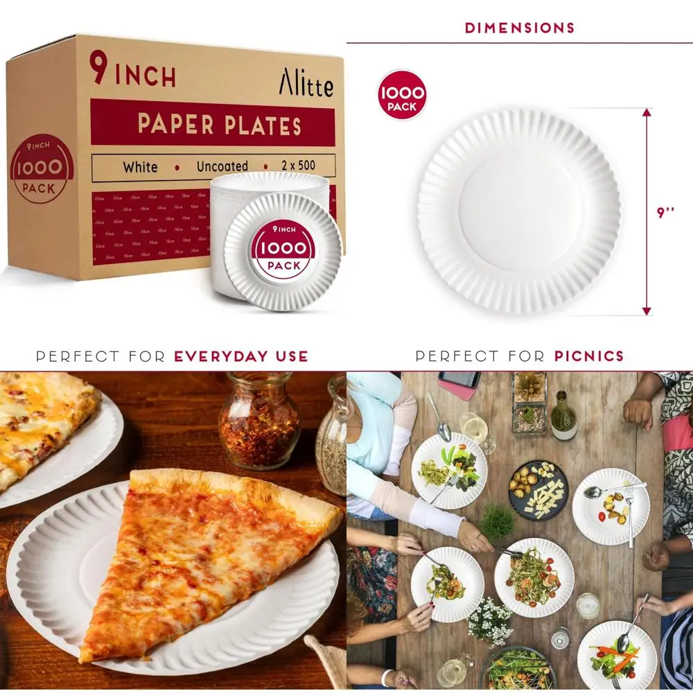 

Одноразовые 9-дюймовые бумажные тарелки — оптовая упаковка 1000 шт. — Посуда для повседневного использования без покрытия для еды и вечеринок