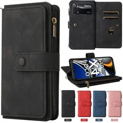 For Xiaomi Poco X6 M6 F6 X5 X4 M4 M3 Pro 5G 4G Multi 15-Card Zipper Leather Wallet Case For Poco F4 GT F3 X6 F6 M6 M5S C65 Cover