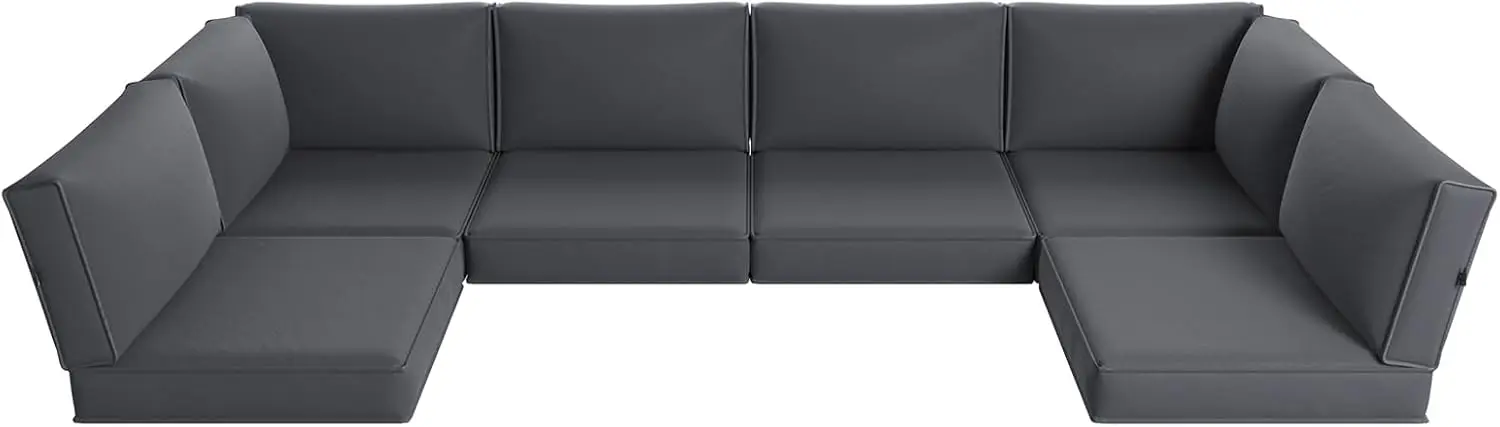 Outdoor Patio Conversation Sets, Grey Cushions, Splash-Proof & Fade Resistant, 14-Piece