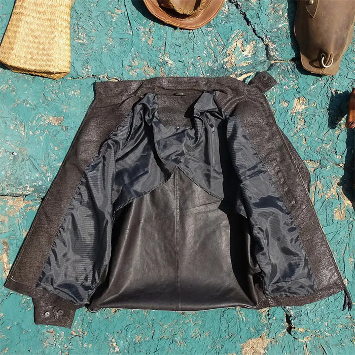 Men Brown Nubuck Sheepskin Genuine Leather Jacket Closed‑Grain Floating Silver Laser‑Engraved Texture Fashion Biker Coat
