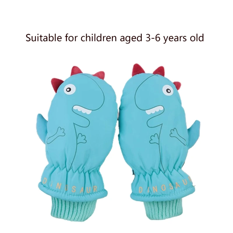 Guantes esquí con dibujos dinosaurios, manoplas nieve para invierno, guantes térmicos para niños 3 a 6 años, D5QA