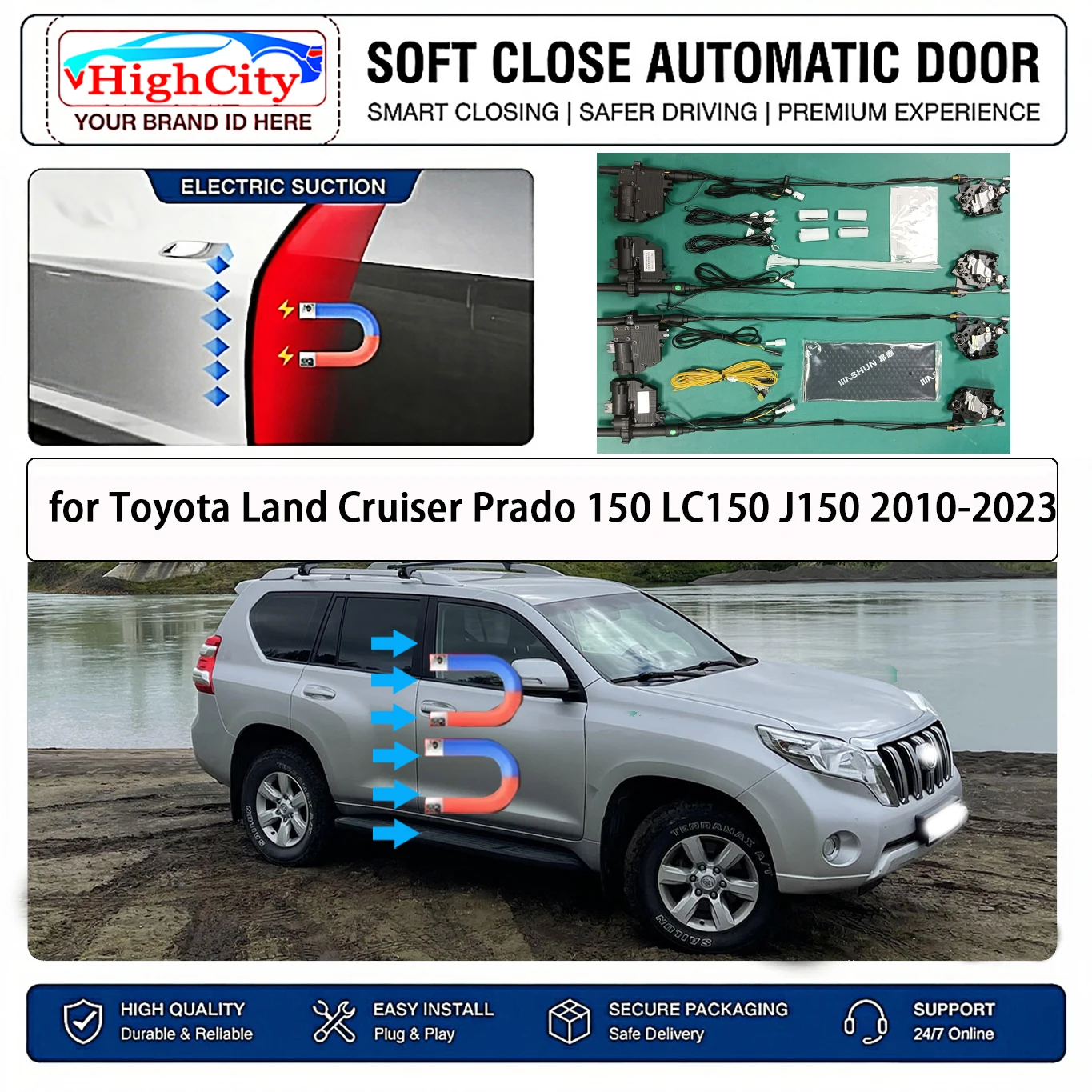 for Toyota Land Cruiser Prado 150 LC150 J150 OEM Electric Suction Soft Close Door Kit Smart Anti Pinch Auto Cinch Latch System