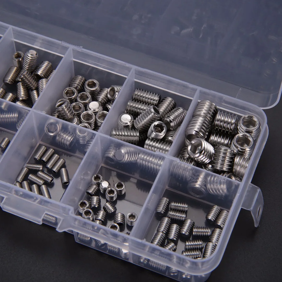 ABXF-200Pcs 304 Stainless Steel Grub Screws Hex Socket Screw Assortment Kit Set M3//M5/M6/M8