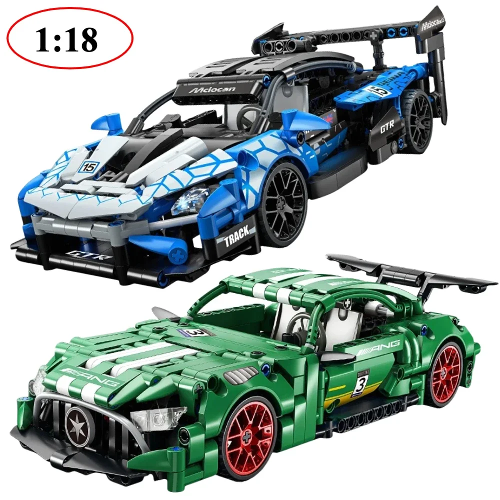 1:18 City Speed Car Model Building Blocks 400+PCS Luxury Auto Racing Vehicle with Super Racers Bricks Toys for Children Boy Gift