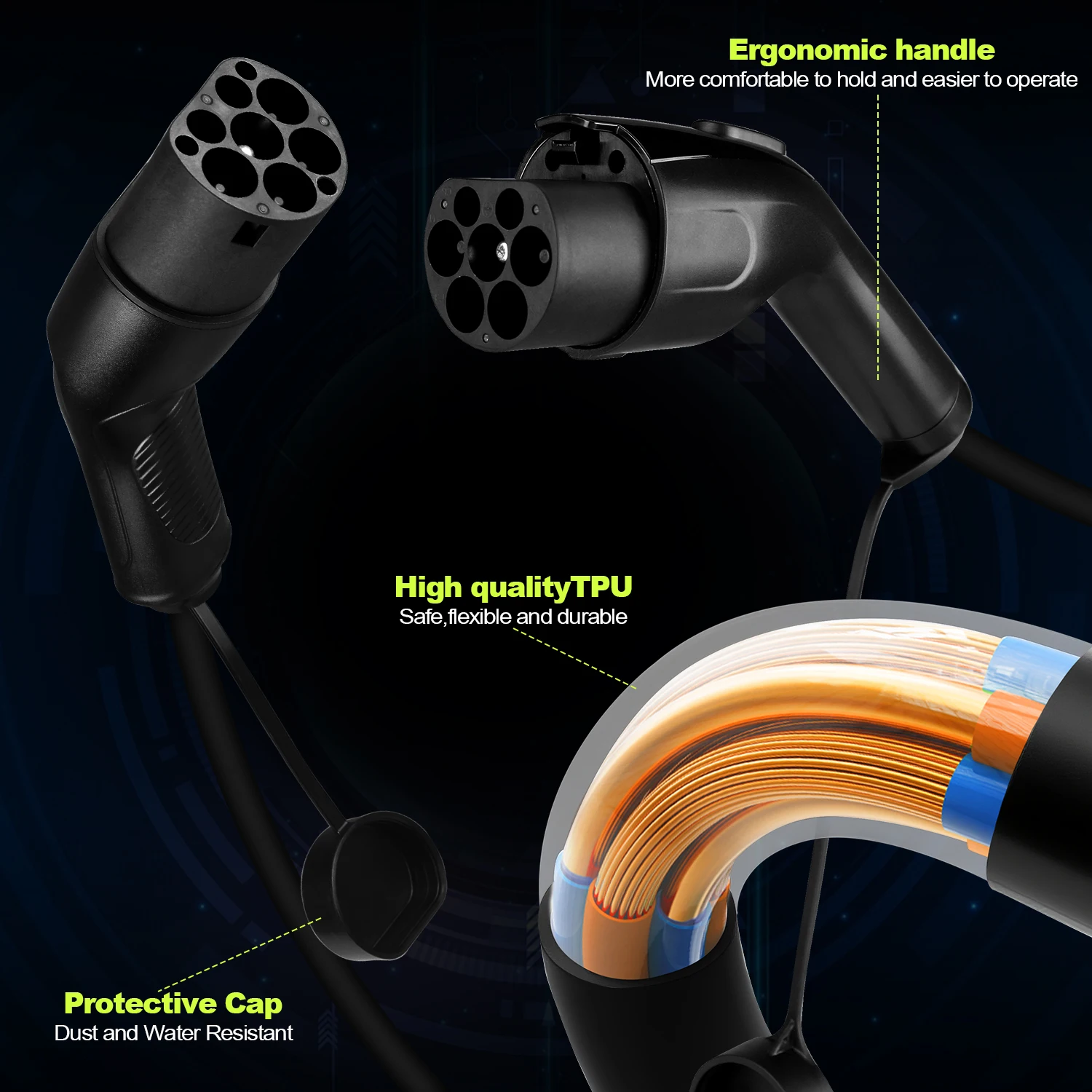 Kolanky EV كابل شحن Type2 ذكر التوصيل إلى GB/T المقبس سيارة الجانب 16A 3.6kW 32A 7.2kW 1P 11kW 22kW 3P ل GBT مركبة كهربية