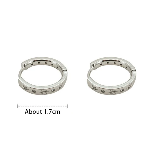 PONYKISS 925 Sterling Silver Needle Zircon Star Round Hoop Earrings for Women Cute Fashion Jewelry Minimalist 2024 Accessories