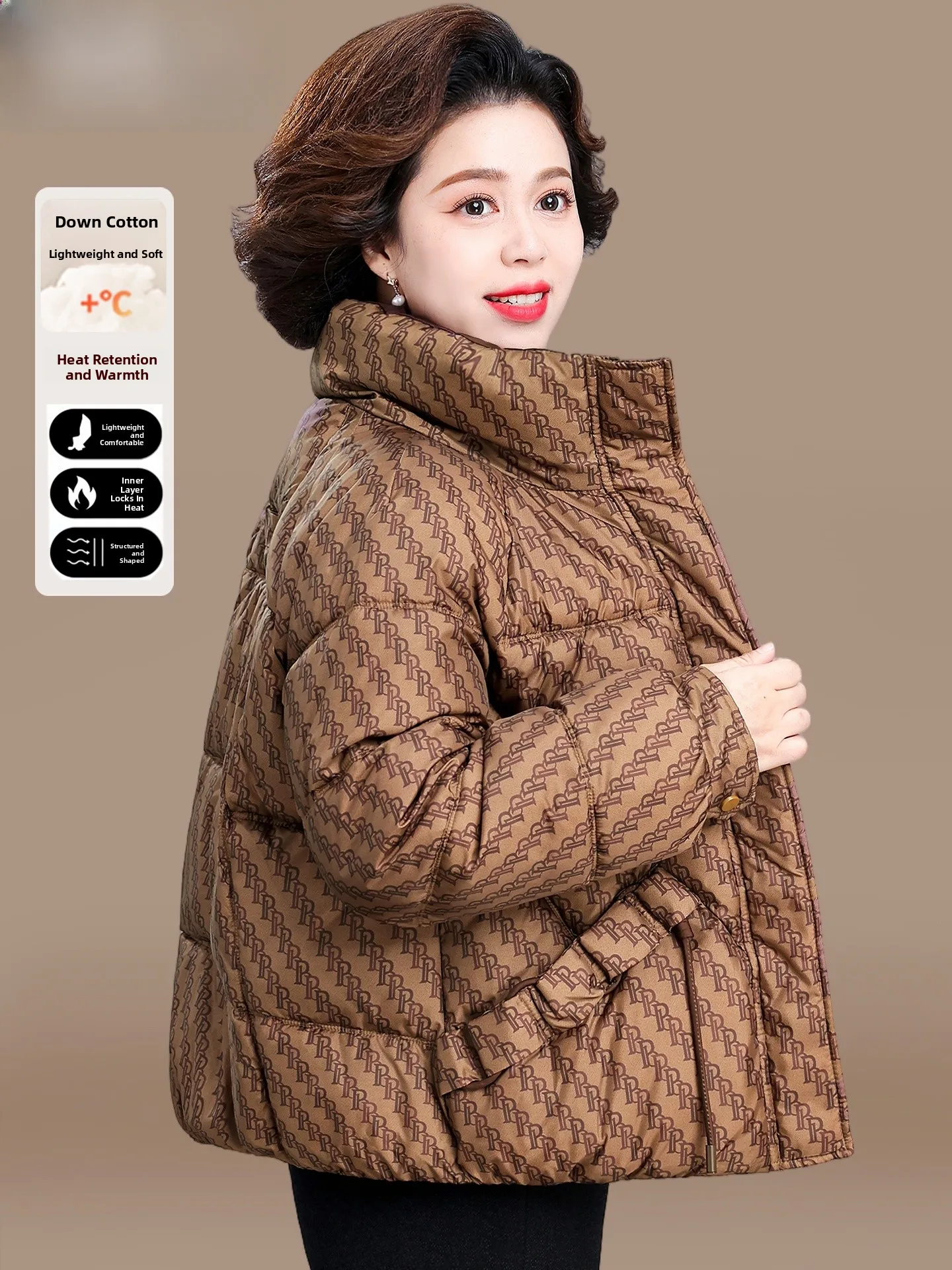 

Small Mom Winter Faionable down Cotton Jaet Coat Women's Stand Fit Autumn Winter Warm Zipper Closure Coat for Older Women