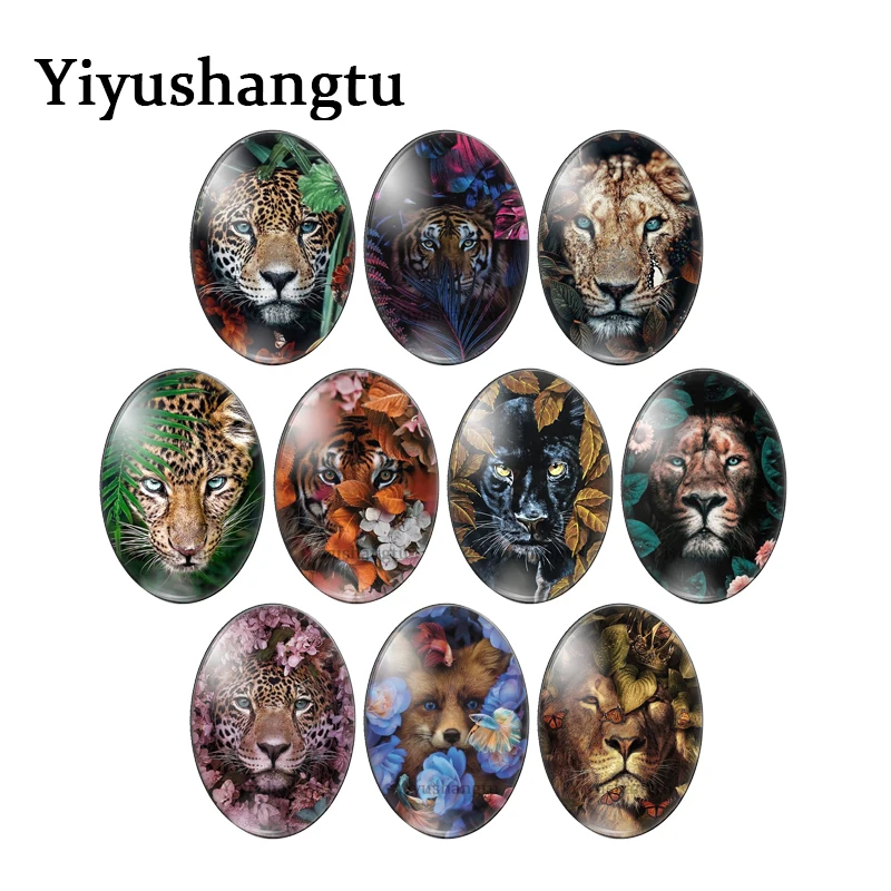 

Cute animal head tiger lion 10pcs mixed 13x18mm/18x25mm/30x40mm Oval photo glass cabochon demo flat back Making findings