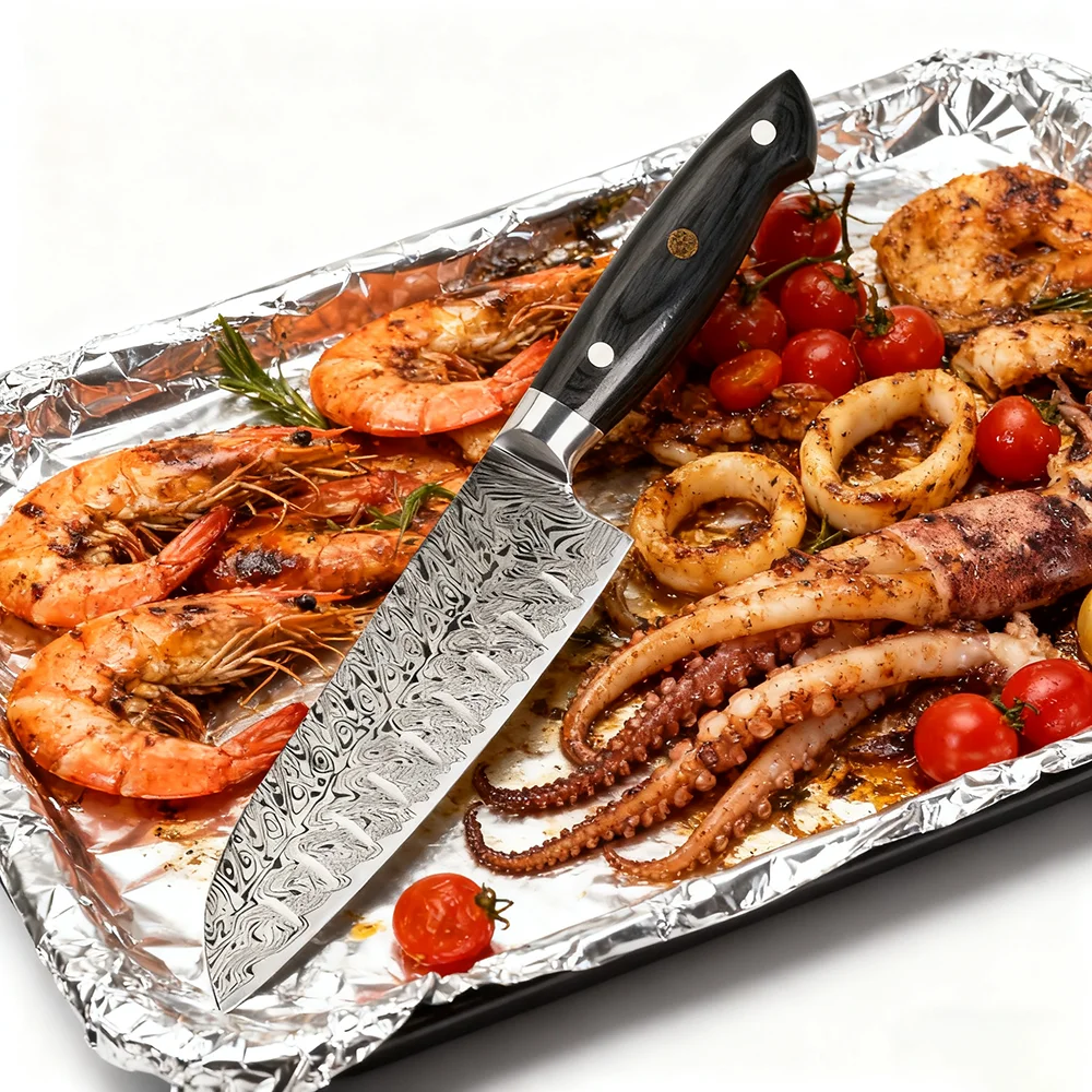 

7-дюймовый нож Santoku 5Cr15CoMoV, лезвие из нержавеющей стали, деревянная ручка, нож шеф-повара, нарезка мяса, овощей, японские кухонные ножи