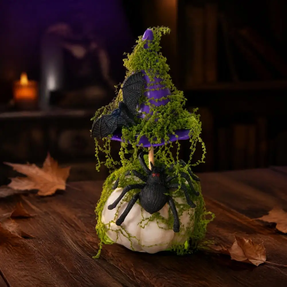 Indoor Fall Decoration Halloween Moss Witch Hat Halloween Witch Hat Pumpkin Planter Artificial Moss Potted Plant for Tabletop