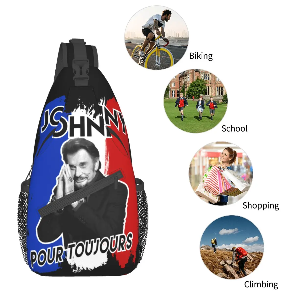 Johnny Hallyday Forever Crossbody Sling Sacos Moda Peito Bag Rock Música Ombro Mochila Mochila de Viagem Caminhadas Ciclismo Pack