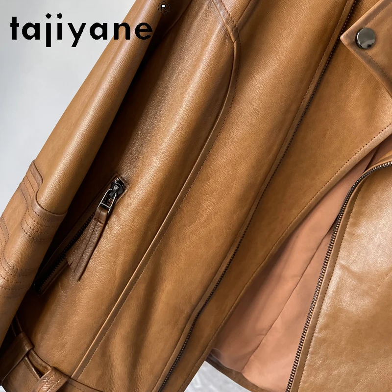 Tajiyane Veste courte en cuir véritable pour femme, 2023 cuir véritable, haute qualité, huile véritable avertir, manteau en peau de mouton, vestes de moto, Streetwear