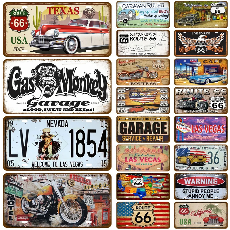 Tin Sign Vintage Road Gas Metal Sign Painting Plaques Poster WIFI Toile Smile Welcome Tinplate Plate Store Wall Decor Restrooms