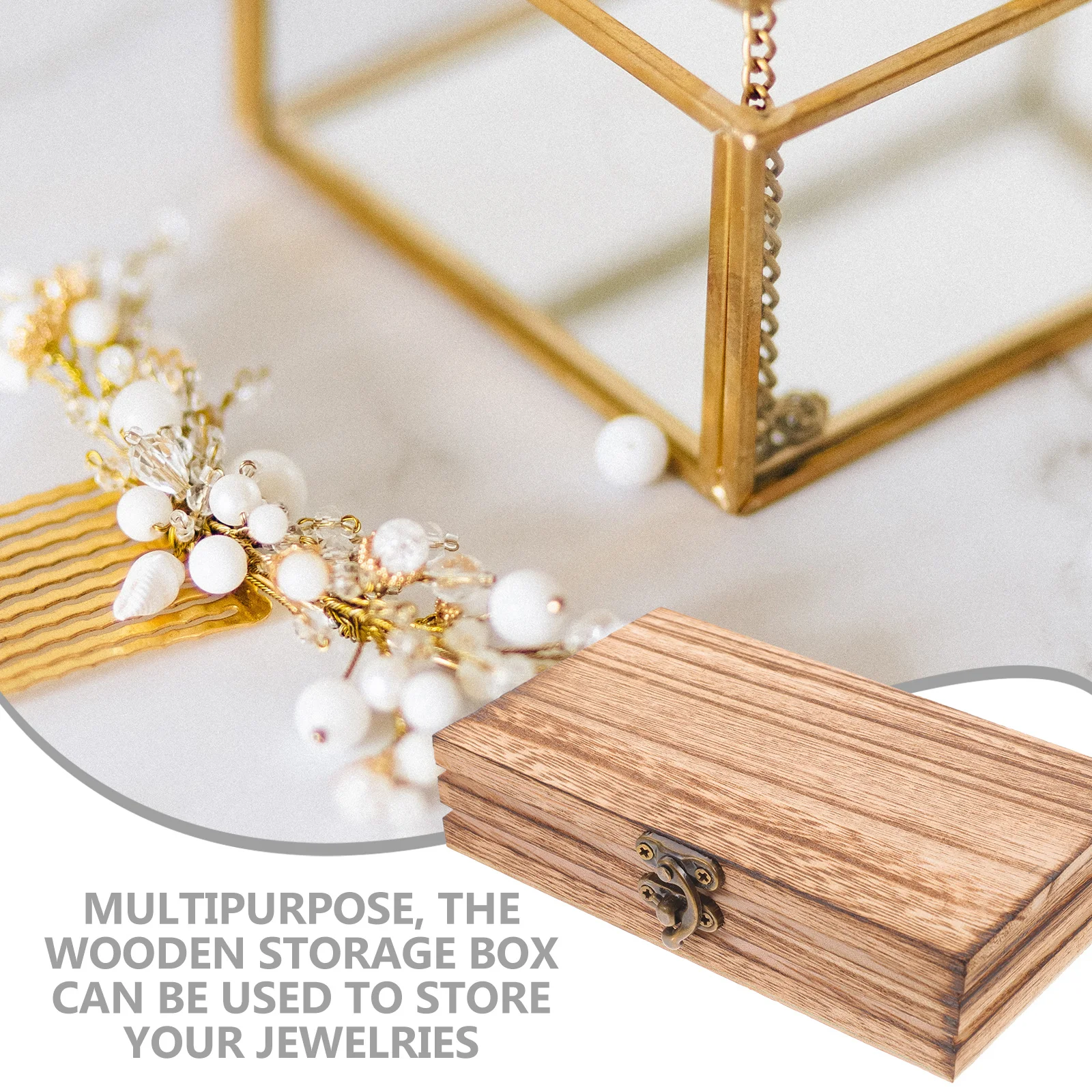 

Wooden Storage Box with Lid Wood Jewelry Organizer Case for Watches Glasses Crafts Keepsakes Trinket Box