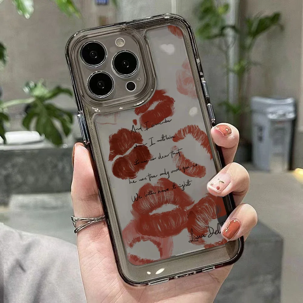 Shockproof Soft Clear Phone Case For iPhone 15 Pro Max Cases iPhone 14 13 12 11 XS X XR 7 8 Plus Cool Red Lip Girl Pattern Cover