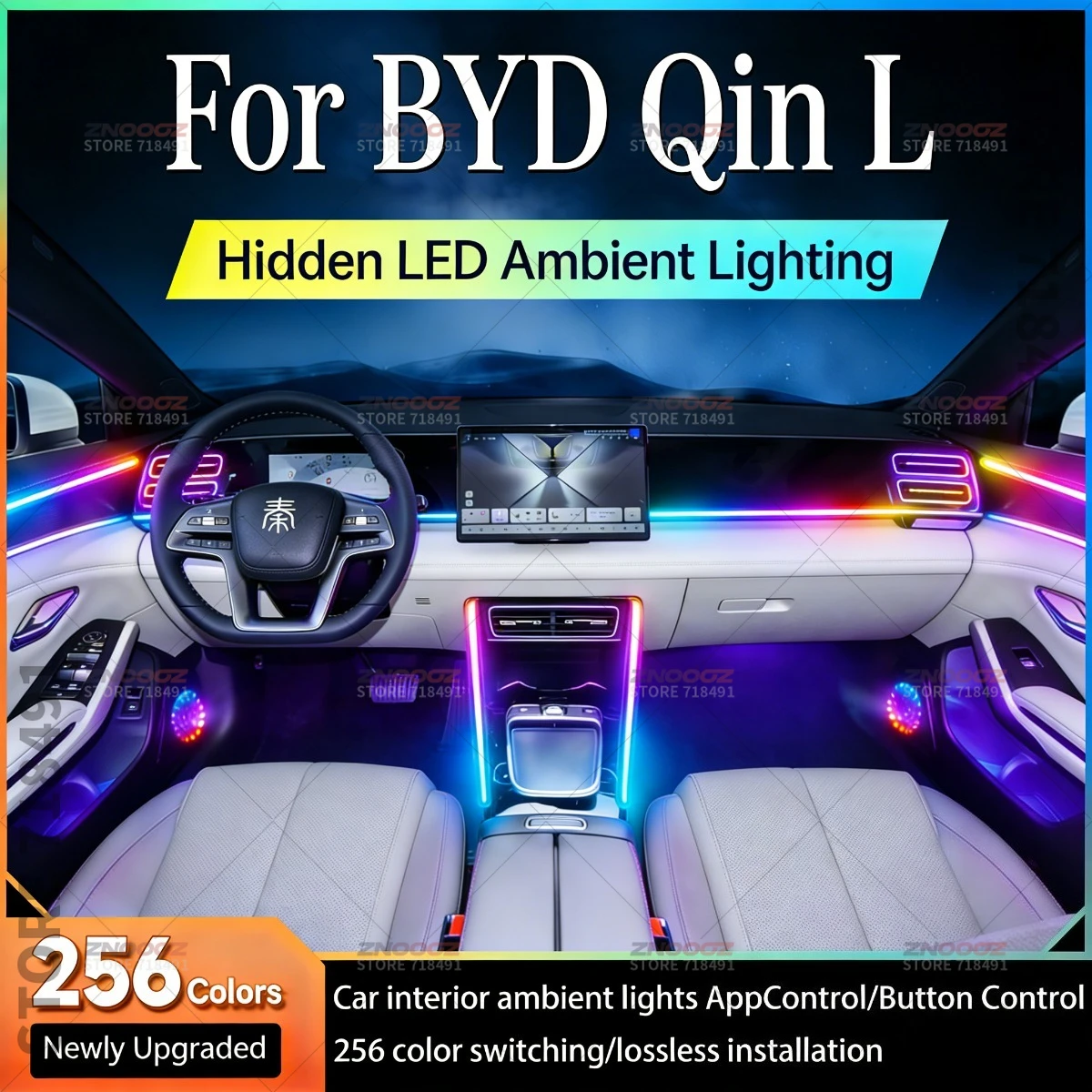 

22in1 RGB Car Interior Acrylic Car Ambient Lights RGB Hidden Acrylic Strip Decoration Atmosphere Accessories For BYD Qin L