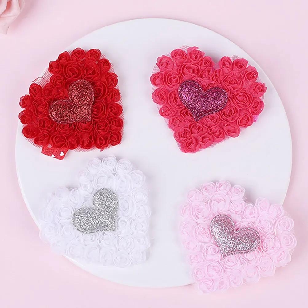 

4Pcs Children Sparkle Headband Adorable Heart Design Baby Girl Holiday Party Photo Prop Reusable Valentine's Day Hair Hoops