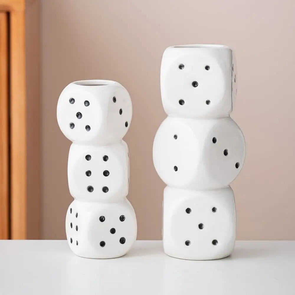 Ins Style High-grade Dice Geometry Vase Vivid Artistic Ceramic Dice Vase Unique Desktop Storage Holder Bedroom