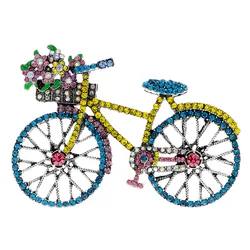 Wuli&baby Shining Bicycle Brooches For Women Unisex 2-color Beautiful Taking Flowers Bike Brooch Pins Gifts-6694