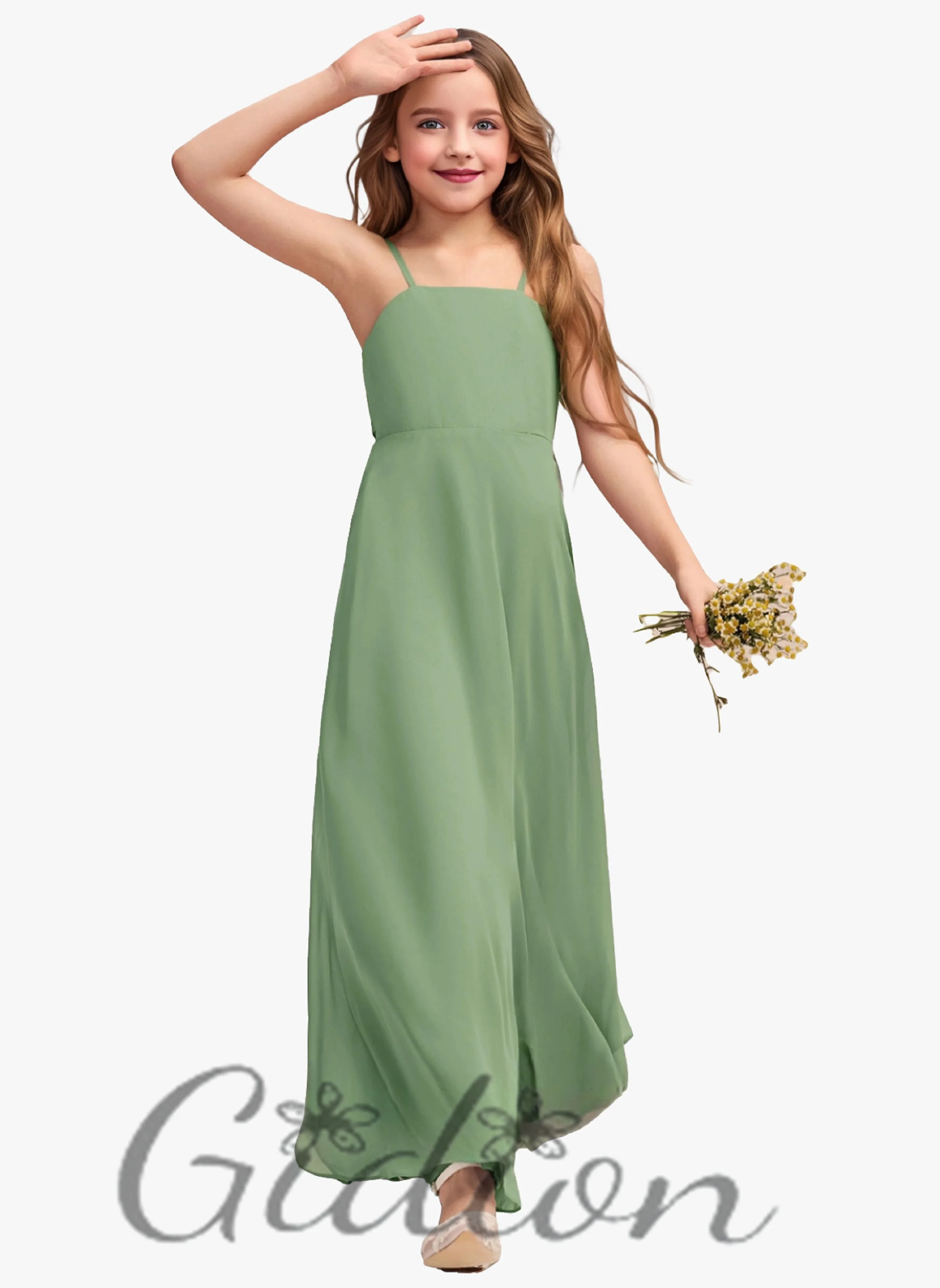 

Floor-Length Chiffon For Kid Birthday Evening Party Ball-Gown Weddign Pageant Banquet Prom Any Event Junior Bridesmaid Dress