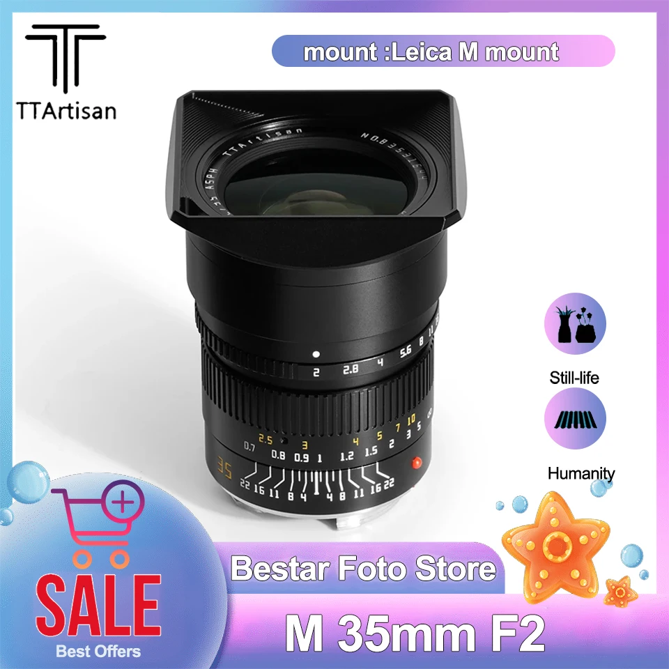 TTArtisan 35mm F2 Full Frame MF ASPH Prime Lens for Leica M240 M3 M6 M7 M8 M9 M10 for Lanscape Protrait Photography