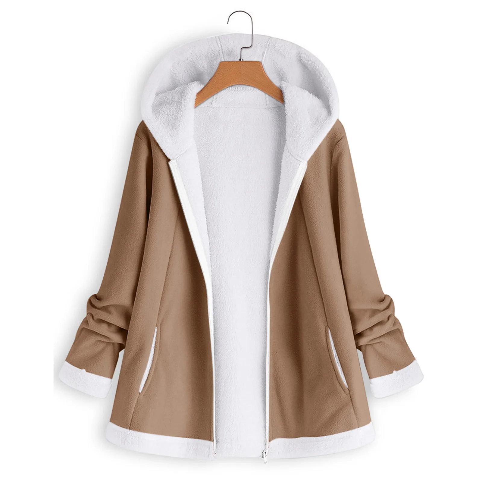 Cardigan Hooded Fleece Fuzzy Coat With Pockets Zipper Women's Casual Autumn Winter Jackets Jaqueta Feminina CoatFor Women