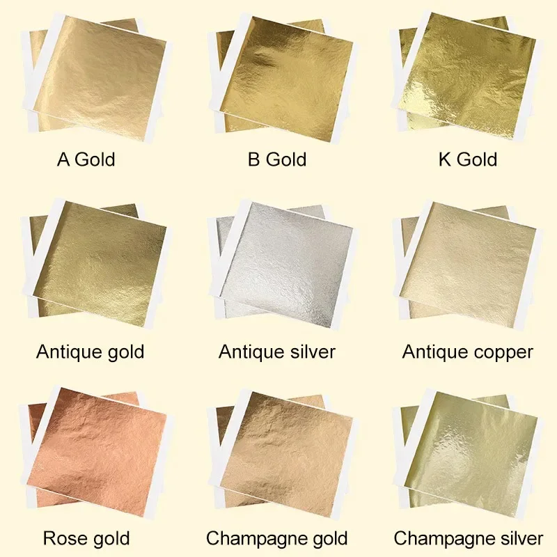 100 قطعة أوراق الذهب الملونة بريق الفضة ورقة الفن الحرف لتذهيب الأثاث الجدران مسمار خمر الديكور DIY بها بنفسك 2027