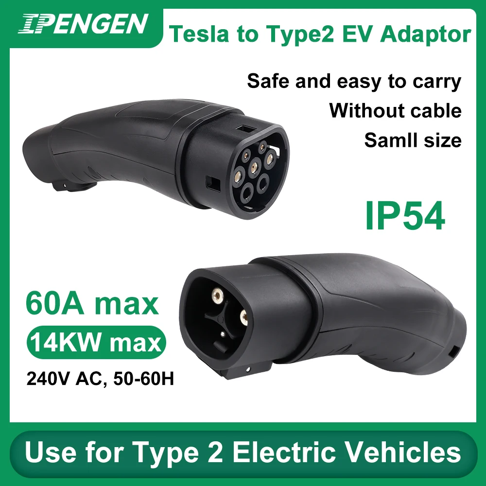 IPENGEN For Tesla TO TYPE 2 Adapte 60A Electric Vehicle charging connector Electrical car charger devices For Type 2 EV Charging