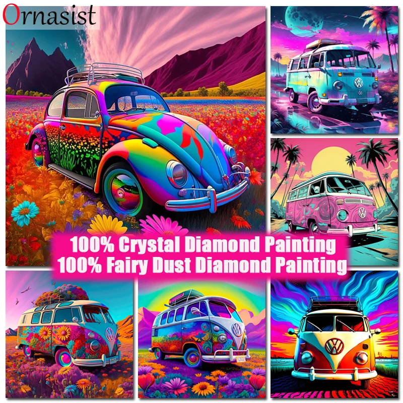 5D 페어리 더스트 다이아몬드 페인팅 키트, 만화 자동차 버스 풀 AB 크리스탈 다이아몬드 자수, 레스톤 모자이크 크로스 스티치, 홈 데코