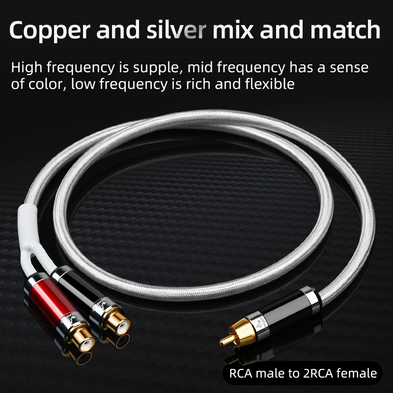 ATAUDIO HiFi RCA to 2RCA Audio Cable 7N OCC Mixed Silver Noise-free RCA to 2RCA Splitter Y Subwoofer Cable for CD Amplifier