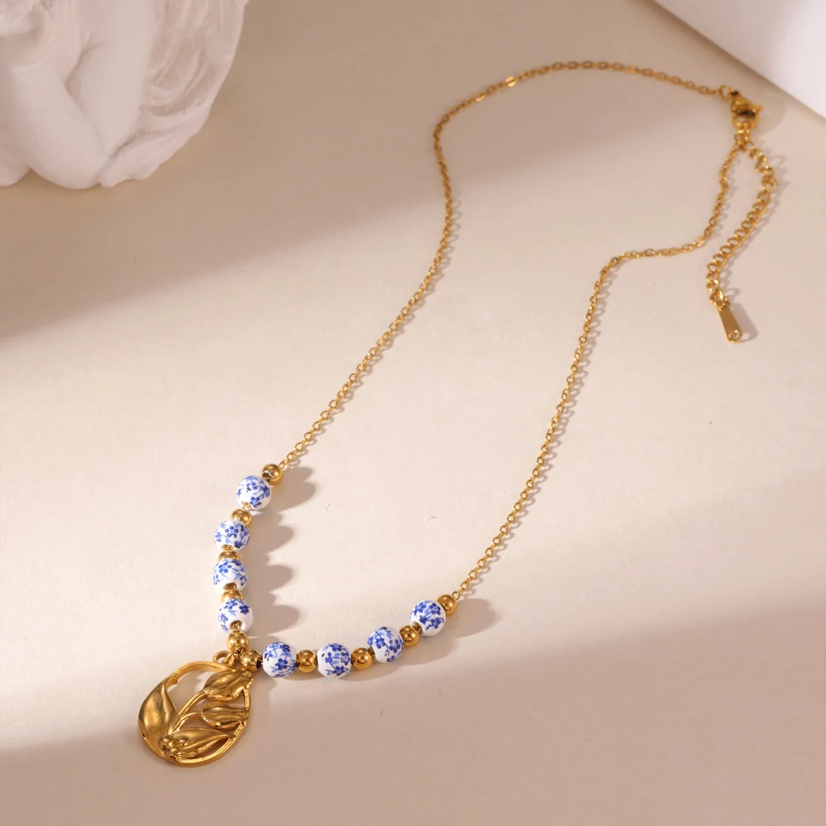 Mode Blaue Blume Keramik Anhänger Halskette für Frauen Wasserdichte Tulpe Sonnenblume Edelstahl Kette Halskette Party für Frauen