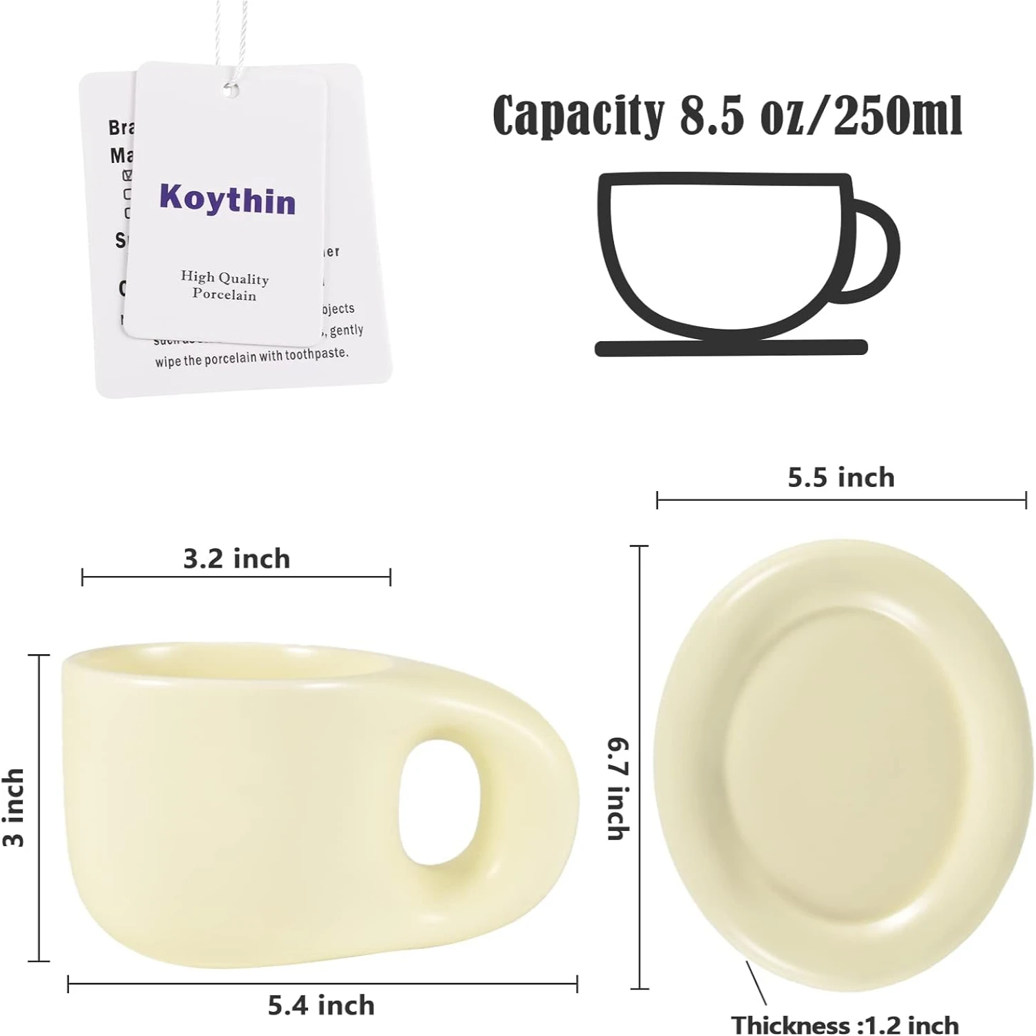 and Cute Green Ceramic Coffee Mug Saucer Set for Office - Dishwasher and Microwave Safe, 10 oz Capacity for Latt