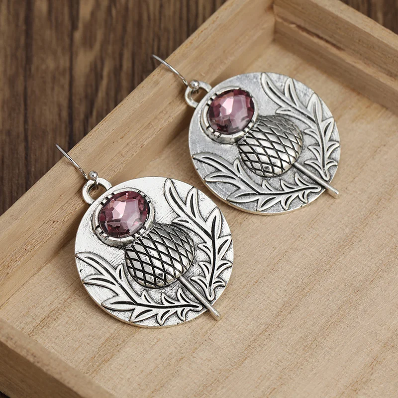 Vintage Women\'s Purple Amethyst Earrings Boho Jewelry Handmade Plants Drops Dangle Earrings