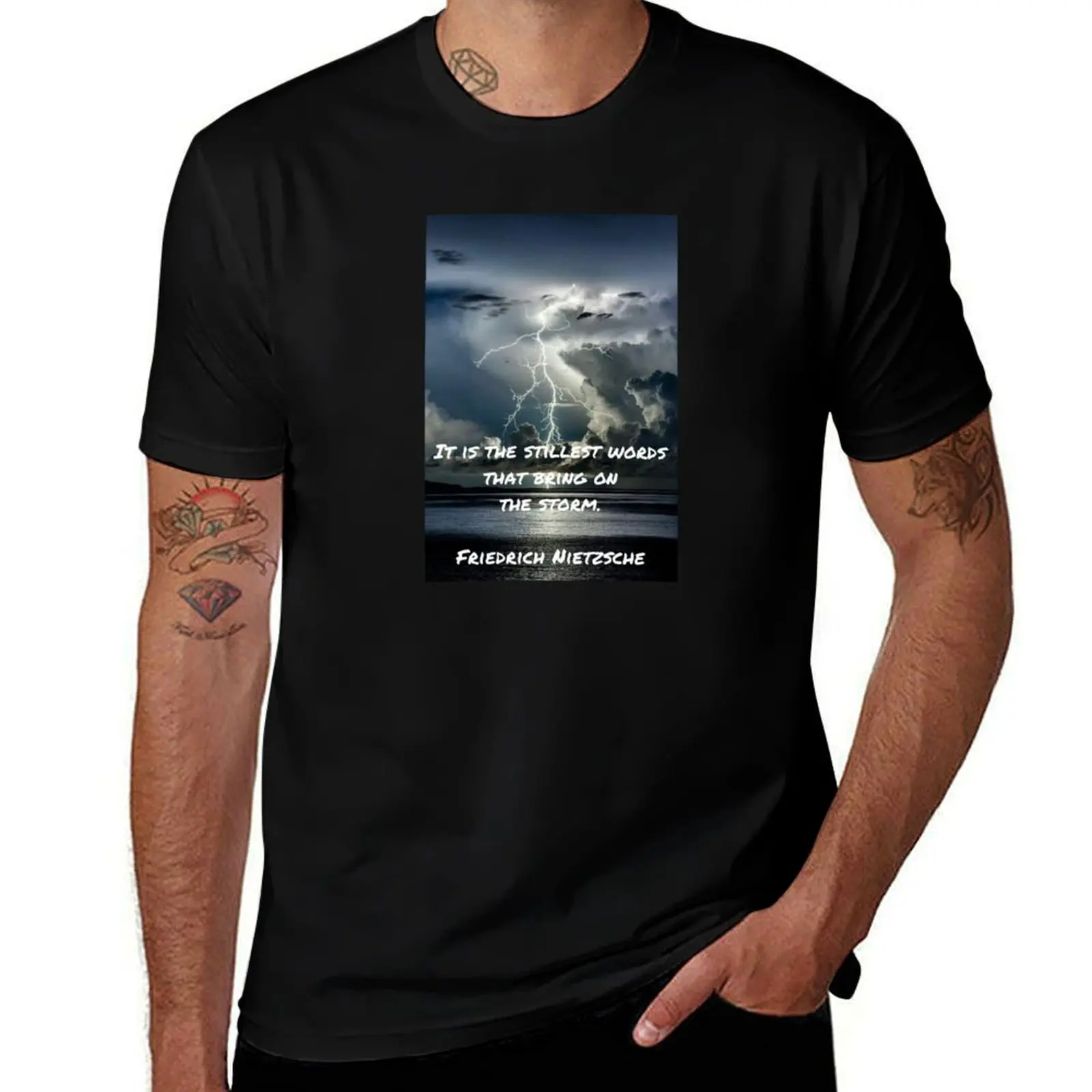 It is the stillest words that bring on the storm, Friedrich Nietzsche T-Shirt Work Outdoor T-Shirt for Men